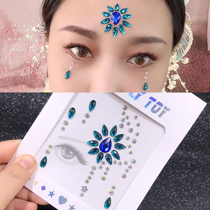 7 Face Gemstone Stickers, Festive Rhinestone Glitter Face Temporary Tattoo