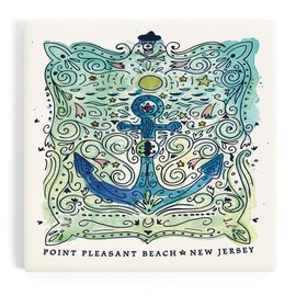 Point Pleasant Beach, New Jersey, Watercolor, Nautical Art (Absorbent Ceramic Coaster, Single, Cork Back, Kitchen Table Decor)