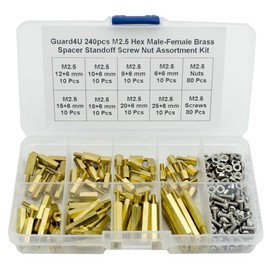Guard4U 240pcs M2.5 Hex Male-Female Brass Spacer Standoff Screw Nut Assortment Kit