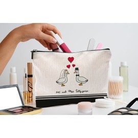 QGFM Silly Goose Couples Makeup Bag, Wedding Gifts for Newlyweds, Mrs and Mrs Wedding Gifts Cosmetic Bags, Just Married Gift, Goose Bride and Groom Zipper Makeup Pouch