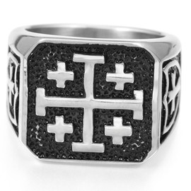 Stainless Steel Crusader Jerusalem Cross Ring (15)