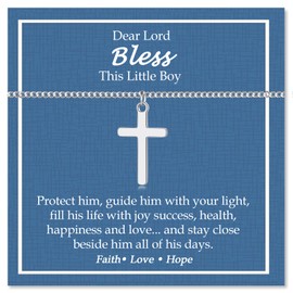 YBISNAIRE Cross Necklace Gifts for Son Gift, Stainless Steel Cuban Chain Cross Necklace Baptism Gift for Grandson, Brother, Nephew for Christmas Graduation Birthday Easter Gift