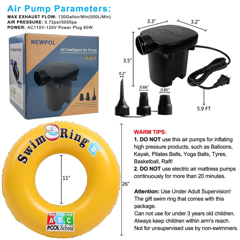 Newpol Inflatable Bed Pump(AC:110-120V Power Plug), Electric Air Pump with