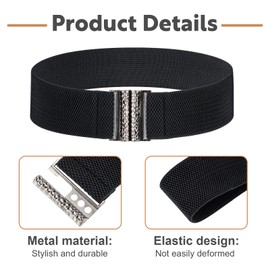 Gtziqa Elastic Belts for Women Stretch, 27.2 Inch Wide Stretchy Belts Vintage Black Adjustable Dress Belt with Gold Buckle Thick Ladies Waist Belt Plus Size Stylish Waistband