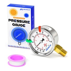 MEANLIN MEASURE -30inHG~60Psi Vacuum Gauge Stainless Steel 1/4" NPT 2" FACE DIAL Waterproof for Air Compressor HVAC Negative Pressure Hand Pump Pool Lower Mount (with 2PCS Snaps)