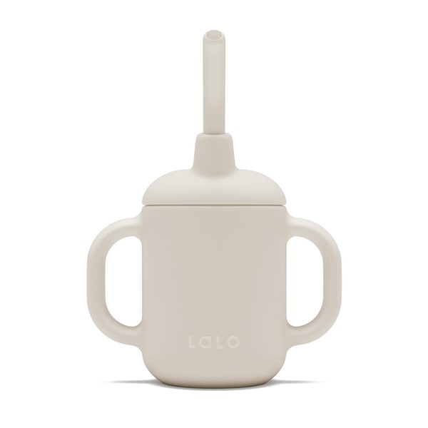 Lalo Little Cup, taza de silicona no tóxica con asas, taza para beber para bebés y niños pequeños, sistema de entrenamiento de mini tazas y popote, 4 onzas, avena