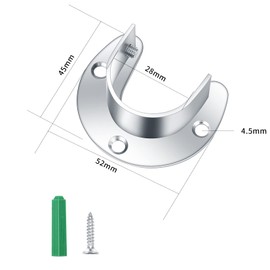 4 Packs Wardrobe Pole Brackets, 25 mm/1 inch Stainless Steel Closet Pole Sockets, U Shaped Flange Rod Holder, Closet Rod Bracket End Supports for Wardrobe Shower Curtain, with Screws