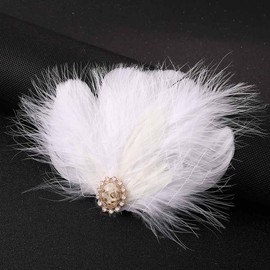 GENBREE 1920s Flapper Headband White Feather Hair Clip Rhinestone Gatsby Headpiece Prom Party Hair Accessories for Women and Girls (Pattern 2)