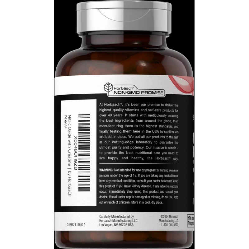 Horbäach Nitric Oxide Supplement with Creatine | 100 Capsules |