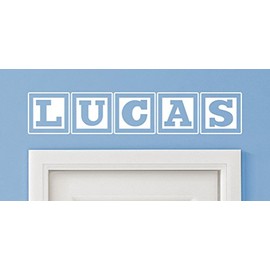 Lucas Baby Block Name Bedroom Closet Door - 30 Inch Wide White Wall Vinyl Decal Decorative