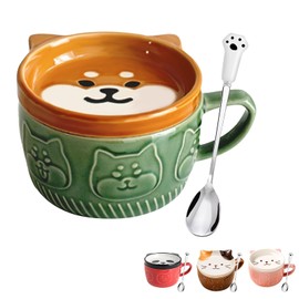 Linda taza de café Kawaii para perro, tazas de café con tapas, novedosa taza de té de cerámica para café, taza de té de postre, regalos de cumpleaños de Navidad para niñas, amigas y niños, regalos