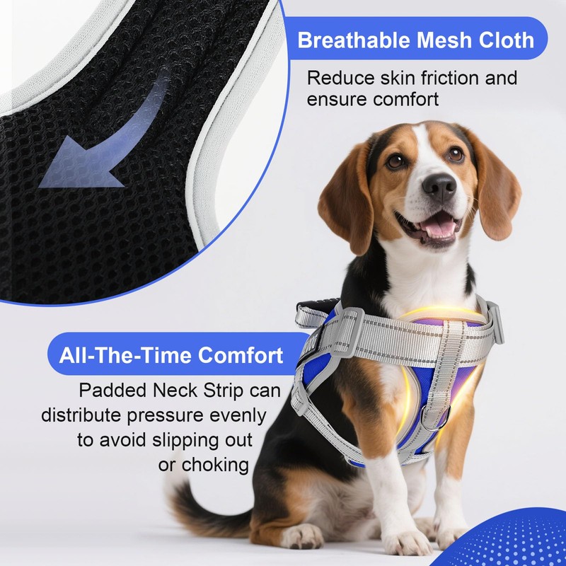 Dog Harness with Velcro Fastening, Anti-Pull Breathable Chest Harness, No-Pull