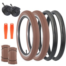 BALINGE 20 x 2.125 Bike tire with Tube 2 Pack 20 Bike tire Kids Bike Folding Replacement Tires Fits Most Kids Bikes,BMX Tires 20 inch,Brown/2 Tires 2 Tubes 2 Levers, 20 Inch