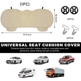 Sylvil Car Back Seat Cover, Anti-Slip Automotive Long Rear Seat Protectors with Storage Pocket, Breathable Comfortable Back Seat Cushion Pad Mat, Universal Car Accessories (Back Beige)