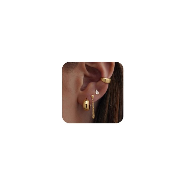Gold Earring Set - Women's Trendy Gold Hoop & Clip-on