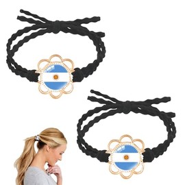 Black Elastic Hair Ties with Argentina Flag Beads - 2Pcs Bracelets Hair Ties No Damage for Thick or Thin Hair,Ponytail Holders Hair Bands Hair Accessories for Women Girls Soccer Clubs Rubber Bands