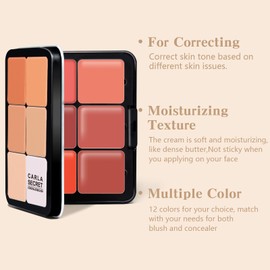 HOSAILY 12 Colors Cream Blush Palette, Color Correcting Concealer Foundation Palette, Long Wearing Smudge Proof Blendable Matte Finish Blush Powder Highlighter and Cream Contour Palette Makeup (01)