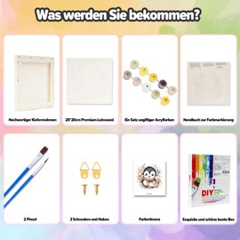 chuupa Painting by Numbers from 7 8 9 10 Years Girls and Boys, Painting by Numbers for Children with Pine Frame, 2 Brushes and Acrylic Paints, 20 x 20 cm (Penguin)