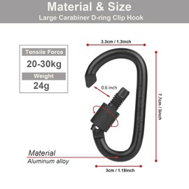 MABUSIYI 6PCS D-ring Carabiner Clip with Screw Lock, 8cm/3inch heavy duty Aluminum Alloy Locking Key Chain Carabiner Clip Hook for Camping Hiking Backpack