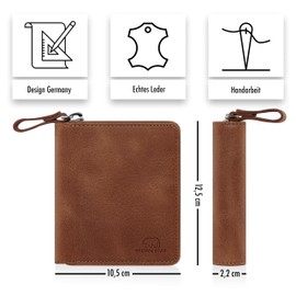 Brown Bear Wallet Zip Leather RFID Protection & Coin Compartment - 8009 HBR