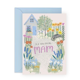 CENTRAL 23 Mam Birthday Card For Her - To A Special Mam - Pretty Floral Greeting Cards For Mom Mother Women Female - Gifts For Mothers Day - Pink Pastel Flower Garden - Comes With Fun Stickers