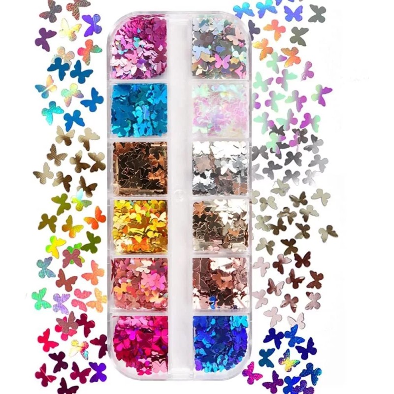 Cavad Lentejuelas Con Purpurina De Mariposa, 12 Colores, Hol