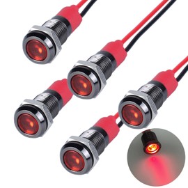 DMWD 5 luces indicadoras LED de ahorro de energía de 12 V-24 V, 20 mA, carcasa de aleación de aluminio, orificio de montaje impermeable con 15 cm. Alambre para coche, camión, barco (LED rojo)