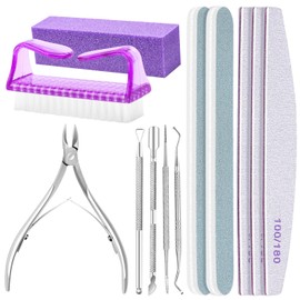 ALLE'S 12-teiliges Nagelfeile und Nagelhautschieber, aus Metall, Kapselschneider, Bürste, Werkzeuge für eingewachsene Nägel und mehr, komplettes Maniküre-Set, Nagelpolierset