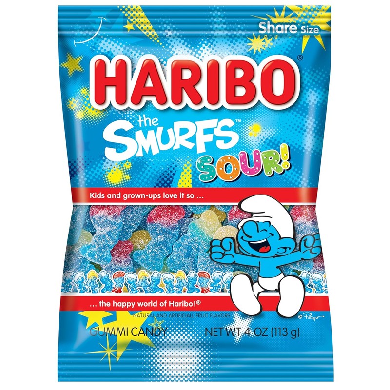 HARIBO Gummi Candy, Sour Smurfs, 4 Oz. Pack of 12