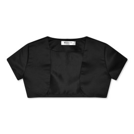 BOLEROSE Girls Satin Short Sleeve Bolero Childrens Kids Shrug (Black, 7-8 Years)