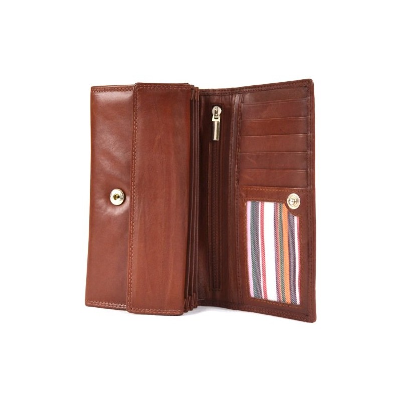 Ladies Soft Real Nappa Leather Long Flap-over Purse with Inner