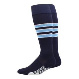 MadSportsStuff Dugout 3 Stripe Softball Socks (Navy/Columbia Blue/White, Small) - Navy/Columbia Blue/White,Small