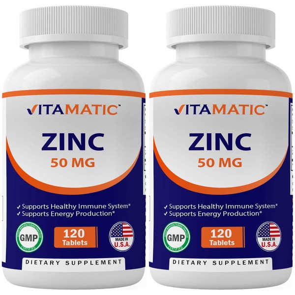 2 Pack - Vitamatic Zinc 50mg as Zinc Gluconate 120 Count - Immunity Supplement (Total 240 Tablets)