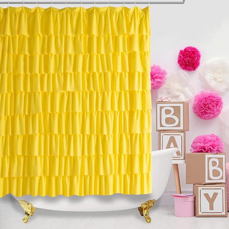 WestWeir Ruffle Shower Curtain, 72-inches Extra Long, Yellow Ruffled Bath