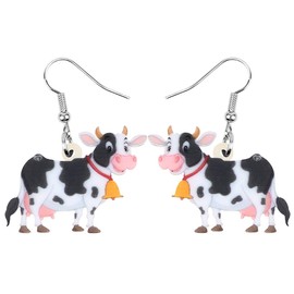 Bonsny Acrylic Drop Dangle Sweet Bell Cow Earrings Gift Farm Animal Fashion Jewelry For Women Girls Charms (White)