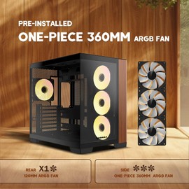 RAIDMAX Infinita Series I610 Dual Chamber ATX Gaming Case, Pre-Install Fans, 270° Seemless O11 Tempered Glass, Supports Up to 400mm GPU and 360mm Water Cooler (Wood)