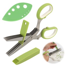 Stainless Steel Kitchen Scissors, 5 Blades, Ergonomic Kitchen Scissors for Herbs and Vegetables, Herb Scissors with Cleaning Comb and Blade Protection, Household Scissors for Chives and Parsley
