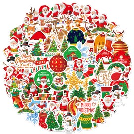 100pcs Christmas Stickers for Kids, Waterproof Stickers for Crafts, Santa Claus Snowman Christmas Tree Stickers Bluk for Adults, Water Bottles Stickers, Laptop Stickers, Skateboard Stickers