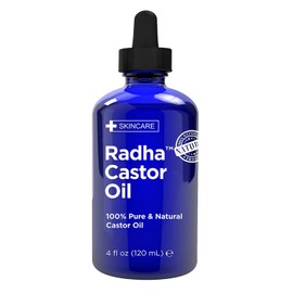 Aceite de ricino Radha Beauty (4 onzas) 100% puro, prensado en frío, sin hexano, estimula el crecimiento para pestañas, cejas, cabello. Suero de crecimiento de pestañas. Tratamiento de cejas