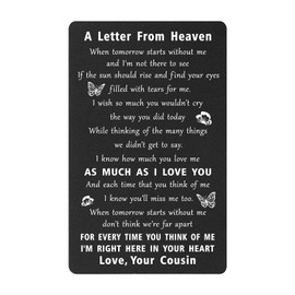 ENGZHI Sympathy Card Loss of Cousin - A Letter from Cousin In Heaven - Cousin Memorial Gifts, Remembrance Bereavement Card, Black Metal Wallet Card