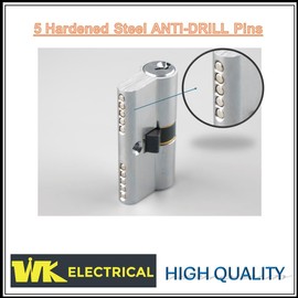 WK Electrical - Cylinder Lock Euro Profile, 5pins Anti-Pick, High Security Anti-Theft, Resistance to Corrosion (25/25mm -Brass)