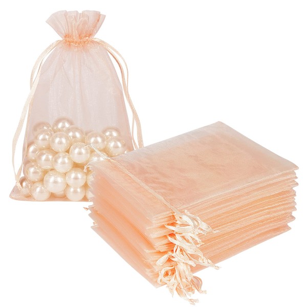 HRX Package 100pcs Blush Peach Organza Bags Medium, 10x15cm Mesh Gift Bag Jewelry Drawstring Pouches for Wedding Party Favour Sweets Lavender