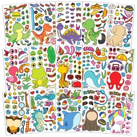 15 Sheets Make Your Own Animal Stickers for Kids Girls Boys Toddlers Create A Face Decal Large Print Pack Custom Waterproof Decals Party Favors Set Craft Sticker Books Supplies