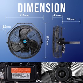 Tornado 18 Inch Outdoor IPX4 Water-Resistant High Velocity Metal Industrial Wall Mount Fan For Commercial, Industrial, Residential, Greenhouse Use 3 Speed 1/6 HP 6.6 FT Cord UL Safety Listed