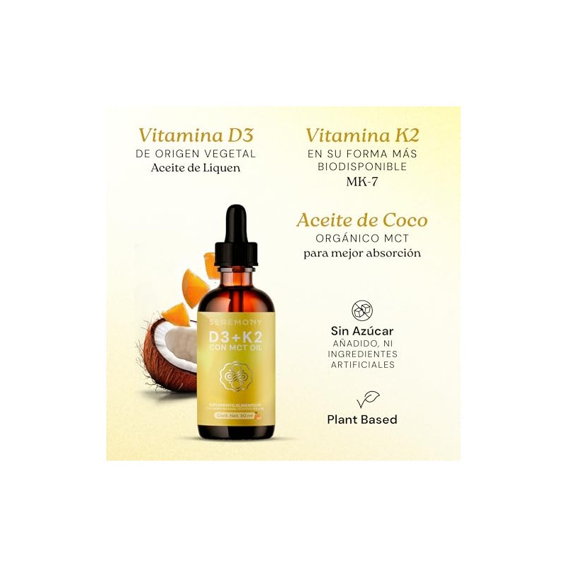 SEREMONY Vitamina D3 + K2 Con MCT Oil Aceite de
