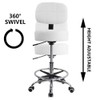 KKTONER Swivel Round Rolling Stool PU Leather with Adjustable Foot