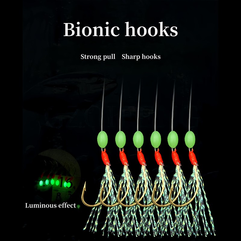 RuiJiaXiang Fishing Hooks Sabiki Feather Rigs with Luminous Beads 5