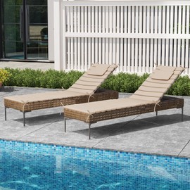 Crestlive Products Outdoor Chaise Lounge Cushion Set of 2, Outdoor Lounge Chair Cushion with Headrest for Patio Furniture, Lawn, Pool, 80''L x 26''W x 1''T (Beige)