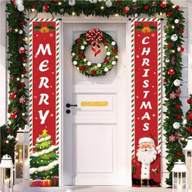 Christmas Decorations Porch Banner, Xmas Yard Front Door Decor,Porch Sign Set Wall Hanging Outdoor Christmas Decoration and Supplies for Home Party Holiday Office -12 x 71 inch (Red 01)