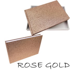 Glitter Guest Book, 80 Blank Pages 160 Sides Wedding Guestbook, Silver, Rose Gold, Champagne, Scrapbook - Boxed Case. Guest to Sign, Baby Shower, Birthday Christening, Funderal, Autograph (Rose Gold)